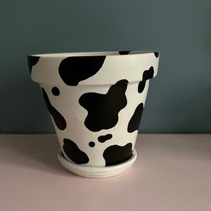 Large hand painted cow print plant pot